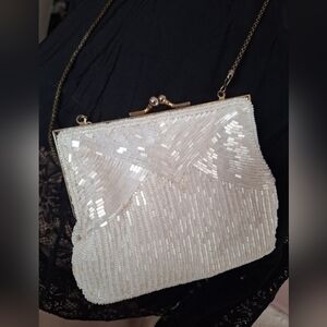 Magid White Beaded Clutch